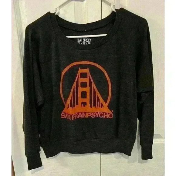 Womens Sanfranpsycho Hand Printed Long Sleeve Cropped Top Sz Small Gray - Picture 1 of 7